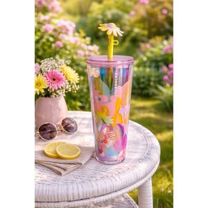 Starbucks 24oz Iridescent Floral Cold Cup Daisy Straw Topper Spring Tumbler NEW